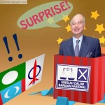 Najib popping out of an election box, yelling, "Surprise!"