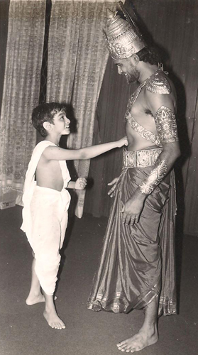 With his theatre 'son', on the set of 'Shakuntala' in 1982. The boy was Huzir Sulaiman in his theatre debut