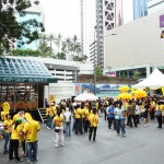 More than 100 people prepared to march down Jalan Bukit Bintang.