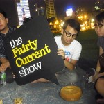 Faiq Syazwan Kuhiri, Fahmi Fadzil and Grace Wong of PopIN, with the Fairly Current Show logo.
