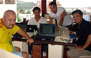 At a creative writing workshop in Phuket, Thailand. In the forefront is one of Isaac's best friends, Harith Iskandar.