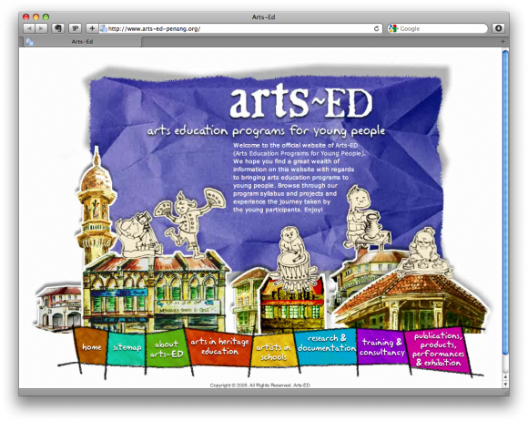 Screenshot of Arts-Ed's homepage