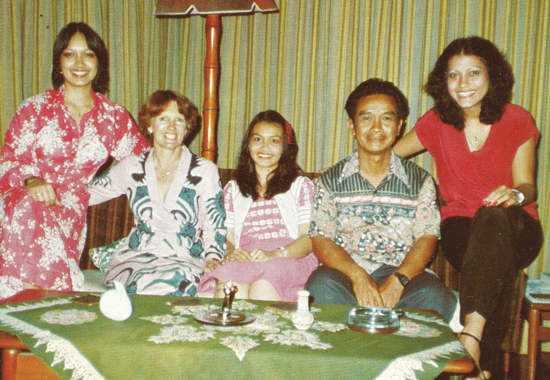 In the 1980s. Yasmin (far right) with her sisters, Yana (centre) and Izan (far left), and their parents in their government quarters home in Jalan Perdana, Kuala Lumpur, which is today the site for the National Space Agency headquarters