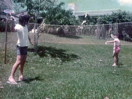 Ann and her brother Colin playing badminton