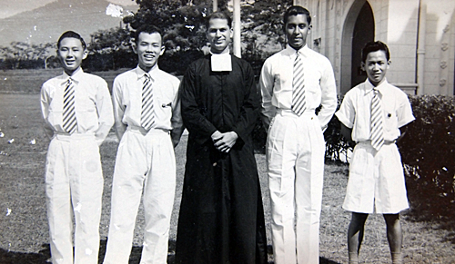 At school in St Michael’s, Ipoh in 1955. Khoo is last on the right