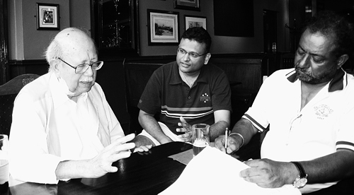 Nades, with Terence Fernandez, interviewing former Bumiputera Malaysia Finance (BMF) chairperson, the late Lorrain Esme Osman, in 2008