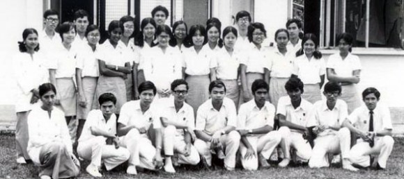 Marina (standing, middle, back row, with pigtails and glasses), Lower Six Science, SAHC, 1974 