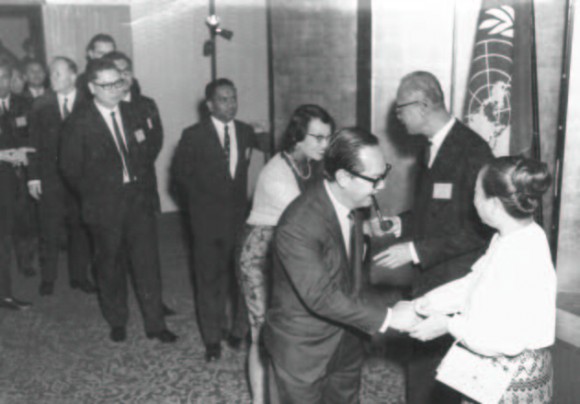 Ramon’s first international conference with Trade Minister Dr Lim Swee Aun at the Escap Meeting in Manila in 1963